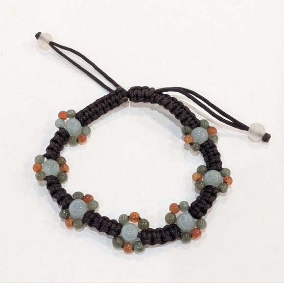 Jade Beaded Bracelet with Adjustable Cord Handmade - Picture 1 of 3